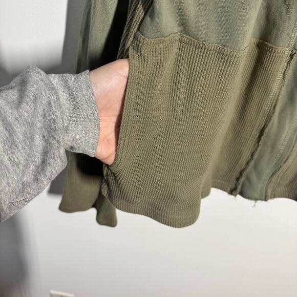 Heyson Jacket Women L Olive Green Patchwork Relaxed Asymmetrical Zip Lagenlook - Picture 8 of 8